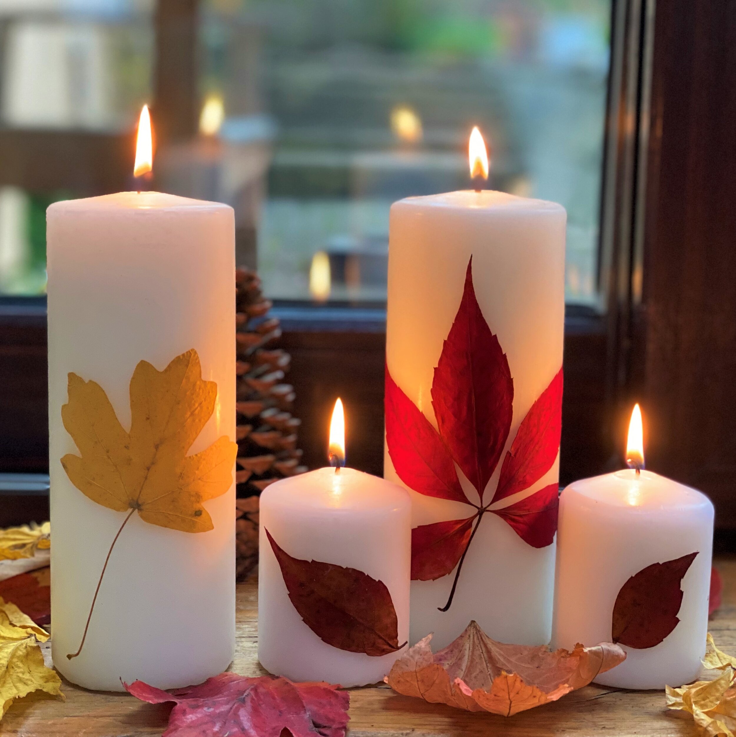 Make pressed leaf candles Mud Bloom